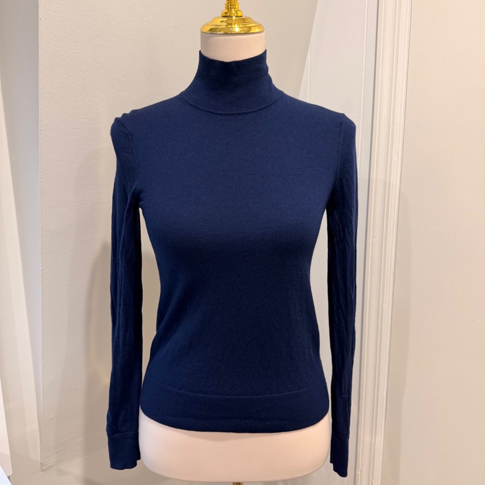 Theory Navy Blue Regal Wool Turtleneck Sweater Soft Minimalist Top | Size S